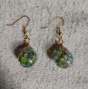 Goldtone colorful glass globe dangle ball wire earrings